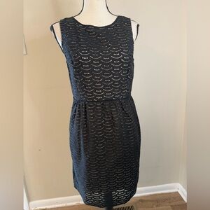 Loft black lace sleeveless midi dress pinkish cream lining SZ 8